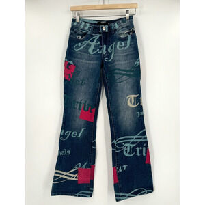 Jaded London Blue Angel Graffiti Graphic Low Rise Jeans Sz W24